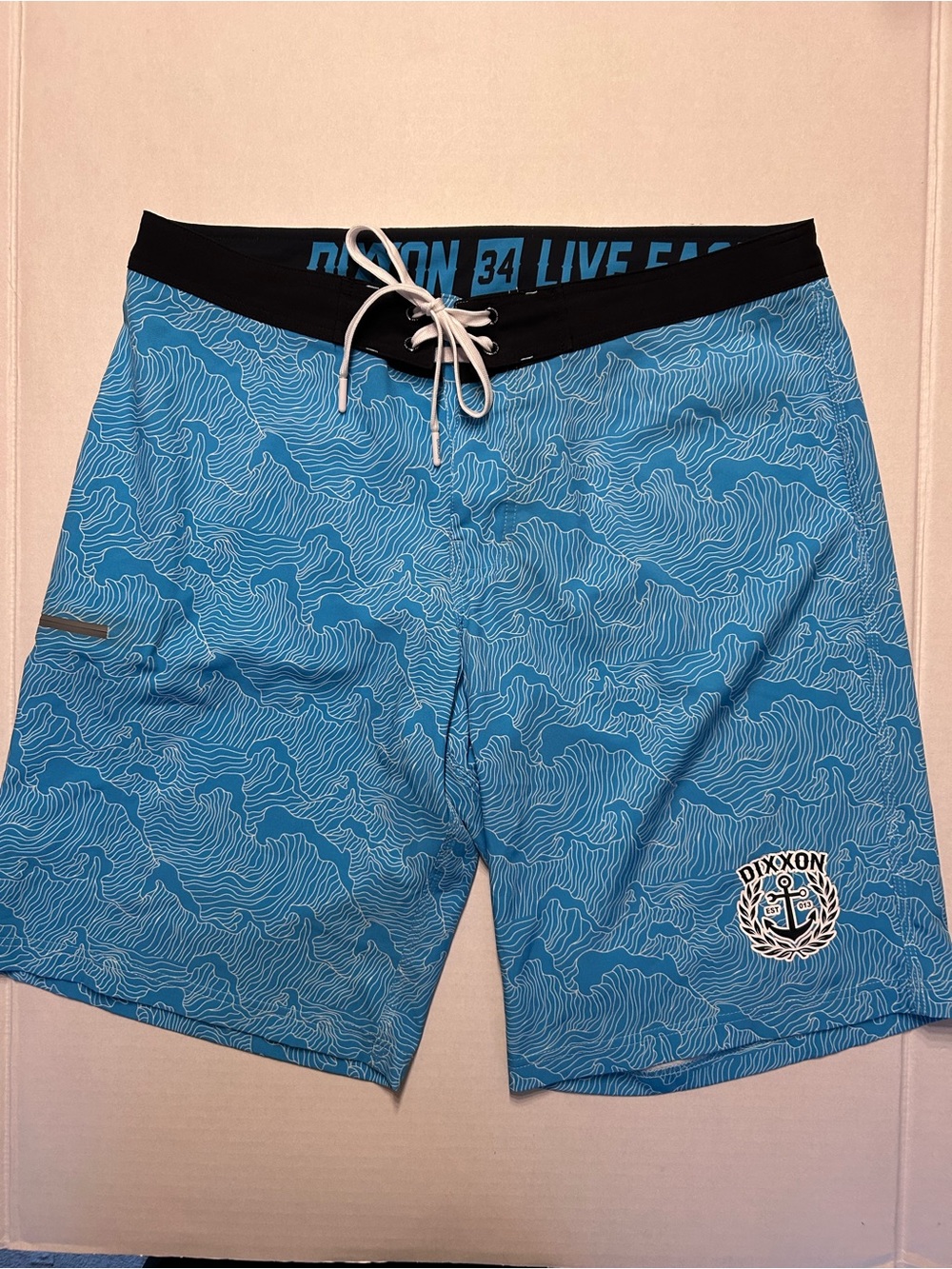 Dixxon Board Shorts Blue Wave Mens Swim Trunks Drawstring Waist Surf Size 34